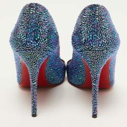 مملوكة مسبقًا Christian Louboutin Metallic Blue Crystal Embellished Suede Pigalle Follies Pumps Size 37
