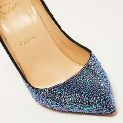 مملوكة مسبقًا Christian Louboutin Metallic Blue Crystal Embellished Suede Pigalle Follies Pumps Size 37