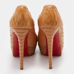 Christian Louboutin Light Brown Python Leather Bianca Platform Pumps Size 37