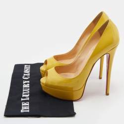 Pre Owned Christian Louboutin Yellow Patent Leather Lady Peep Platform Pumps Size 37