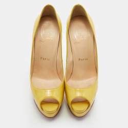 Pre Owned Christian Louboutin Yellow Patent Leather Lady Peep Platform Pumps Size 37