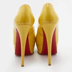 Pre Owned Christian Louboutin Yellow Patent Leather Lady Peep Platform Pumps Size 37
