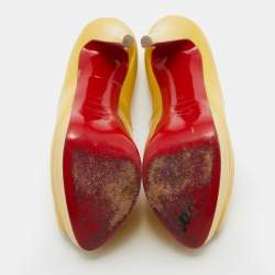 Pre Owned Christian Louboutin Yellow Patent Leather Lady Peep Platform Pumps Size 37