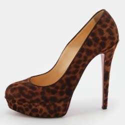 Christian Louboutin Brown Leopard Print Calf Hair Bianca Platform Pumps Size 37.5