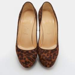 Christian Louboutin Brown Leopard Print Calf Hair Bianca Platform Pumps Size 37.5