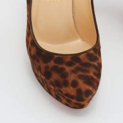 Christian Louboutin Brown Leopard Print Calf Hair Bianca Platform Pumps Size 37.5