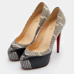 Christian Louboutin Black/Grey Snakeskin Leather Maggie Platform Pumps Size 37.5