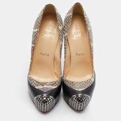 Christian Louboutin Black/Grey Snakeskin Leather Maggie Platform Pumps Size 37.5