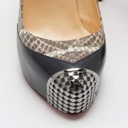 Christian Louboutin Black/Grey Snakeskin Leather Maggie Platform Pumps Size 37.5