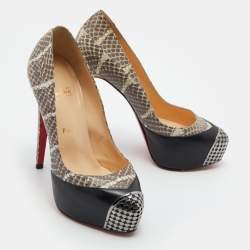 Christian Louboutin Black/Grey Snakeskin Leather Maggie Platform Pumps Size 37.5