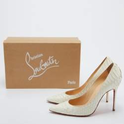 Pre Owned Christian Louboutin White Python Leather Pointed Toe So Kate Pumps Size 38