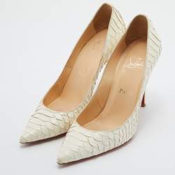 Pre Owned Christian Louboutin White Python Leather Pointed Toe So Kate Pumps Size 38