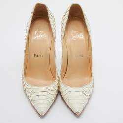 Pre Owned Christian Louboutin White Python Leather Pointed Toe So Kate Pumps Size 38