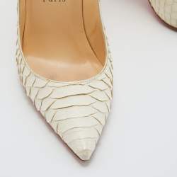 Pre Owned Christian Louboutin White Python Leather Pointed Toe So Kate Pumps Size 38