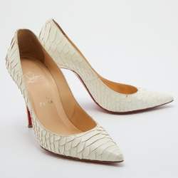 Pre Owned Christian Louboutin White Python Leather Pointed Toe So Kate Pumps Size 38