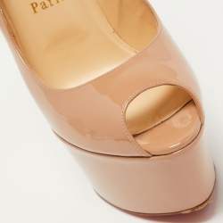 Pre Owned Christian Louboutin Beige Patent Leather Jamie Platform Pumps Size 38.5