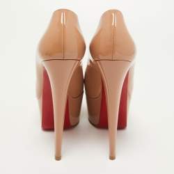 Pre Owned Christian Louboutin Beige Patent Leather Jamie Platform Pumps Size 38.5
