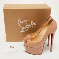 Pre Owned Christian Louboutin Beige Patent Leather Jamie Platform Pumps Size 38.5