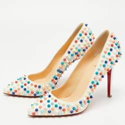 Pre Owned Christian Louboutin White Leather Pigalle Spikes Pumps Size 38