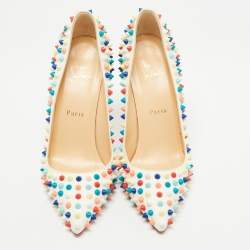 Pre Owned Christian Louboutin White Leather Pigalle Spikes Pumps Size 38