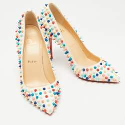 Pre Owned Christian Louboutin White Leather Pigalle Spikes Pumps Size 38