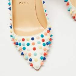 Pre Owned Christian Louboutin White Leather Pigalle Spikes Pumps Size 38