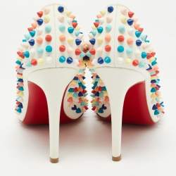 Pre Owned Christian Louboutin White Leather Pigalle Spikes Pumps Size 38