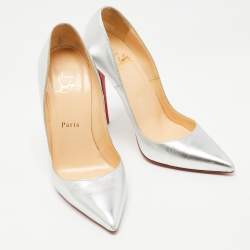 Pre Owned Christian Louboutin Silver Leather So Kate Pumps Size 37.5