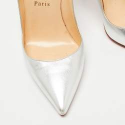 Pre Owned Christian Louboutin Silver Leather So Kate Pumps Size 37.5