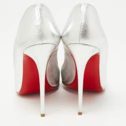 Pre Owned Christian Louboutin Silver Leather So Kate Pumps Size 37.5