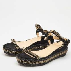 مملوكة مسبقًا Christian Louboutin Black Suede Pyraclou Espadrille Sandals Size 38