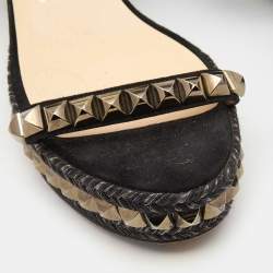 مملوكة مسبقًا Christian Louboutin Black Suede Pyraclou Espadrille Sandals Size 38