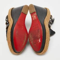 Pre Owned Christian Louboutin Black Leather Barcelona Wedge Sandals Size 36
