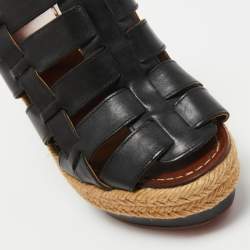 Pre Owned Christian Louboutin Black Leather Barcelona Wedge Sandals Size 36