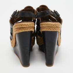 Pre Owned Christian Louboutin Black Leather Barcelona Wedge Sandals Size 36