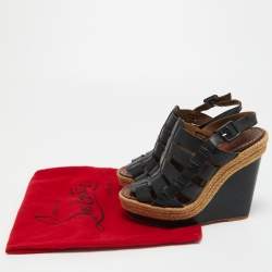 Pre Owned Christian Louboutin Black Leather Barcelona Wedge Sandals Size 36