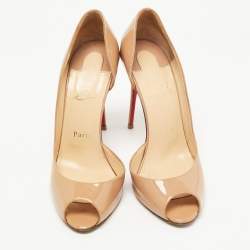 مملوكة مسبقًا Christian Louboutin Beige Patent Leather Iriza D'orsay Pumps Size 38