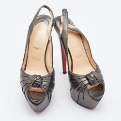 Pre Owned Christian Louboutin Metallic Grey Laminated Suede Miss Benin Knotted Pumps Size 40
