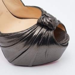 Pre Owned Christian Louboutin Metallic Grey Laminated Suede Miss Benin Knotted Pumps Size 40