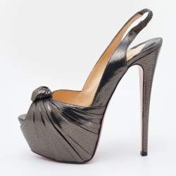 Pre Owned Christian Louboutin Metallic Grey Laminated Suede Miss Benin Knotted Pumps Size 40