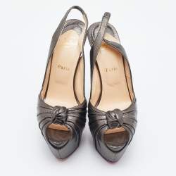 Pre Owned Christian Louboutin Metallic Grey Laminated Suede Miss Benin Knotted Pumps Size 40