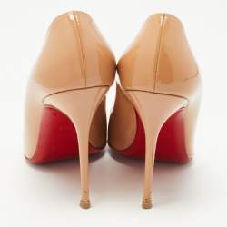 Pre Owned Christian Louboutin Beige Patent Leather Fifi Pumps Size 38.5