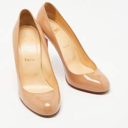 Pre Owned Christian Louboutin Beige Patent Leather Fifi Pumps Size 38.5