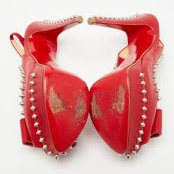 Pre Owned Christian Louboutin Red Leather Lady Clou Slingback Pumps Size 38.5