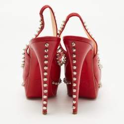 Pre Owned Christian Louboutin Red Leather Lady Clou Slingback Pumps Size 38.5