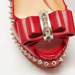 Pre Owned Christian Louboutin Red Leather Lady Clou Slingback Pumps Size 38.5