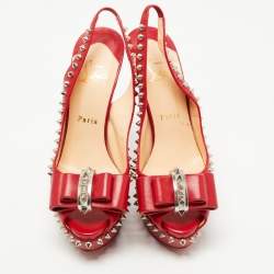 Pre Owned Christian Louboutin Red Leather Lady Clou Slingback Pumps Size 38.5