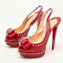 Pre Owned Christian Louboutin Red Leather Lady Clou Slingback Pumps Size 38.5