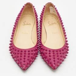Pre Owned Christian Louboutin Pink Patent Leather Pigalle Spikes Ballet Flats Size 39