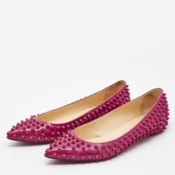 Pre Owned Christian Louboutin Pink Patent Leather Pigalle Spikes Ballet Flats Size 39